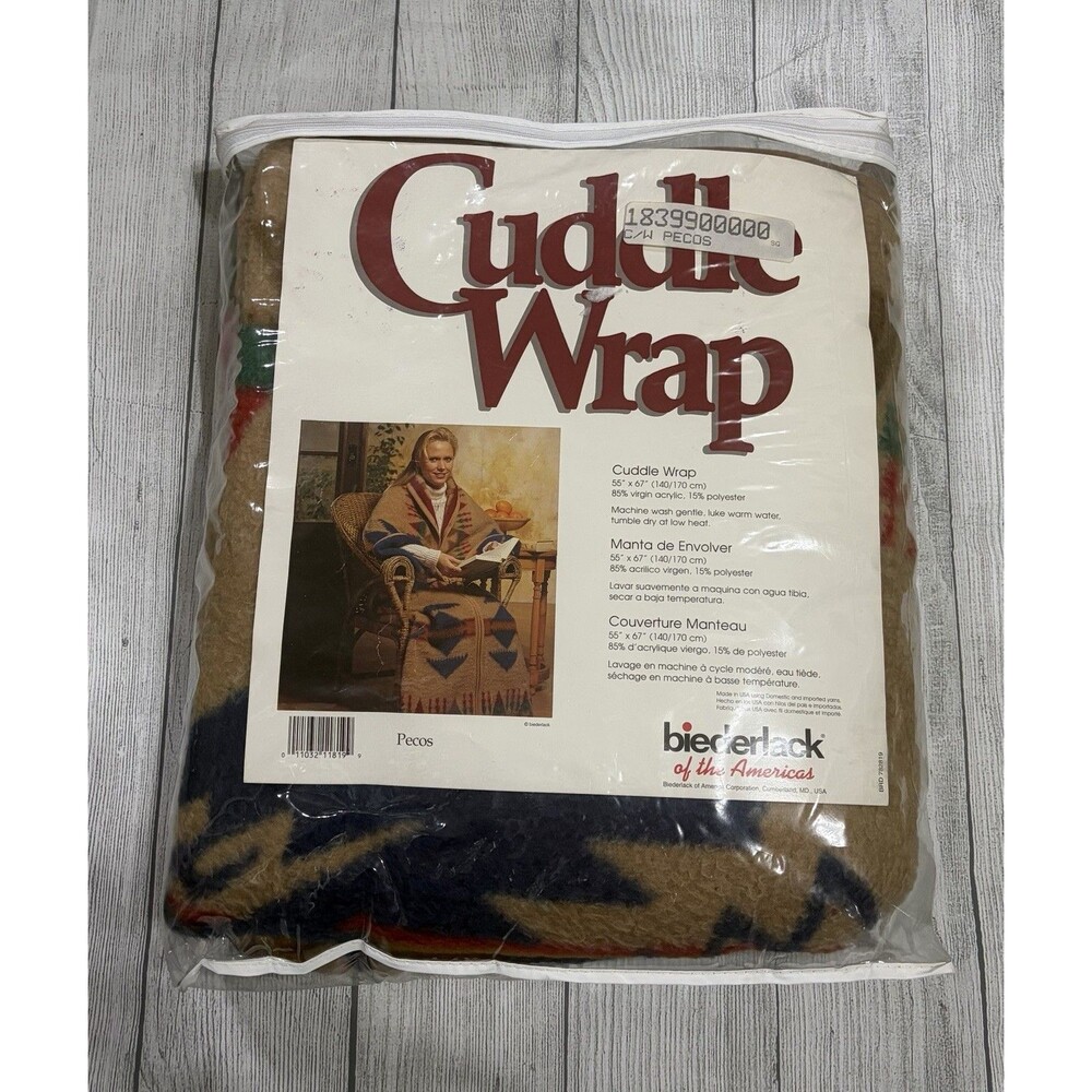 Vintage Biederlack Cuddle Wrap Pecos Southwestern Throw Blanket 55x67 New Sealed